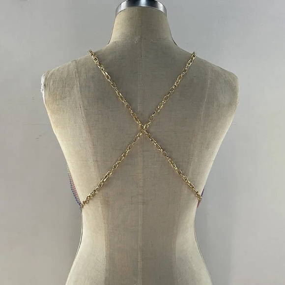 FINAL PRICE Rainbow Rhinestone Mesh Chain Top festival rave colorful diamanté - Picture 3 of 4